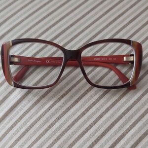 Salvatore Ferragamo Burgundy and Red Rectangular Women’s Eyeglass Frames